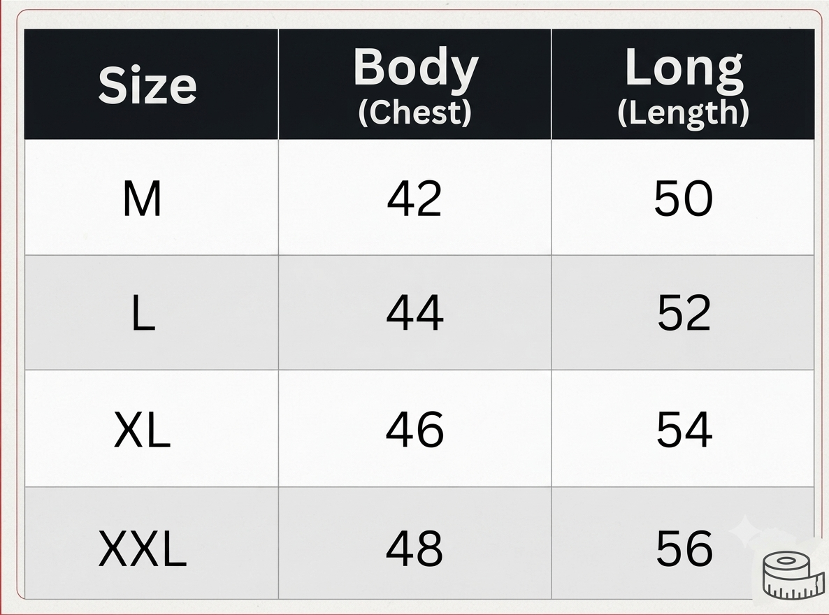 Size chart for Indonesian Viral Thob Maroon Colour